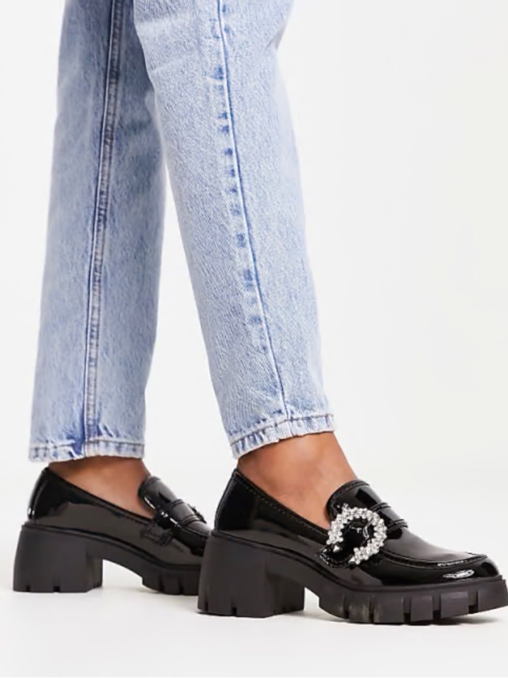 Steve Madden Hailey loafers in black patent vegan leather size 7.5. Chunky Lug
